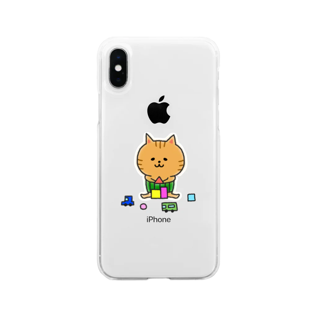 もちぱっちのはらまきにゃんこ Soft Clear Smartphone Case