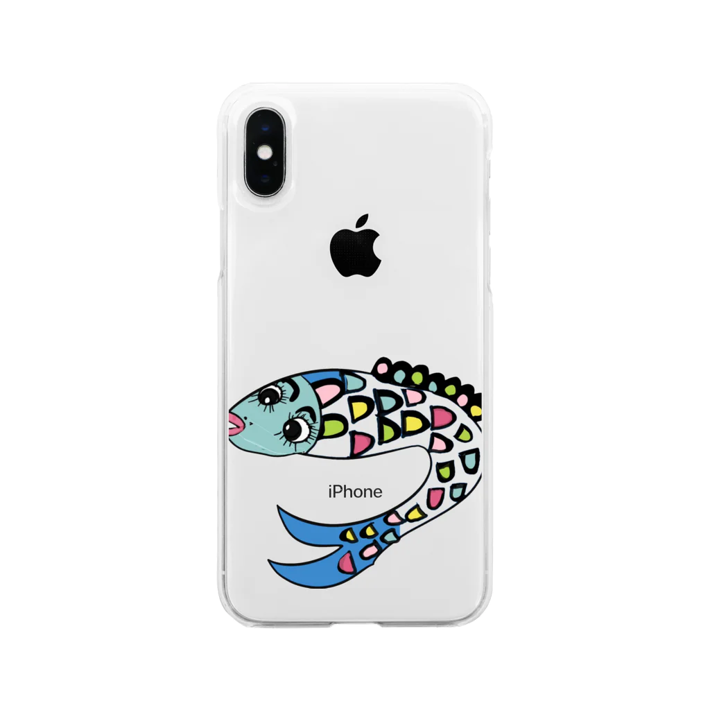 魚好きあつまれ！#かまととちゃん　#かまぼこママのシースルーさかなくん Soft Clear Smartphone Case