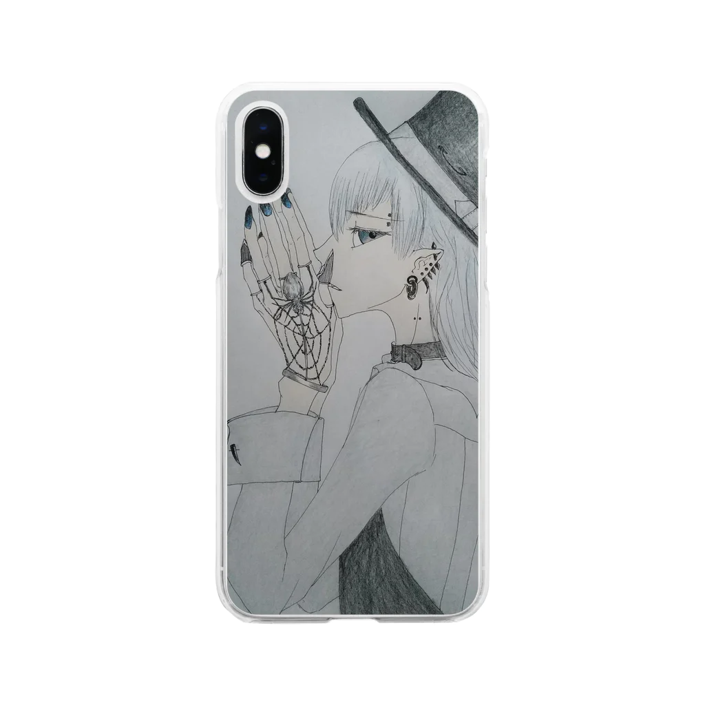 黑いチェシャ猫のseacret tarks Soft Clear Smartphone Case