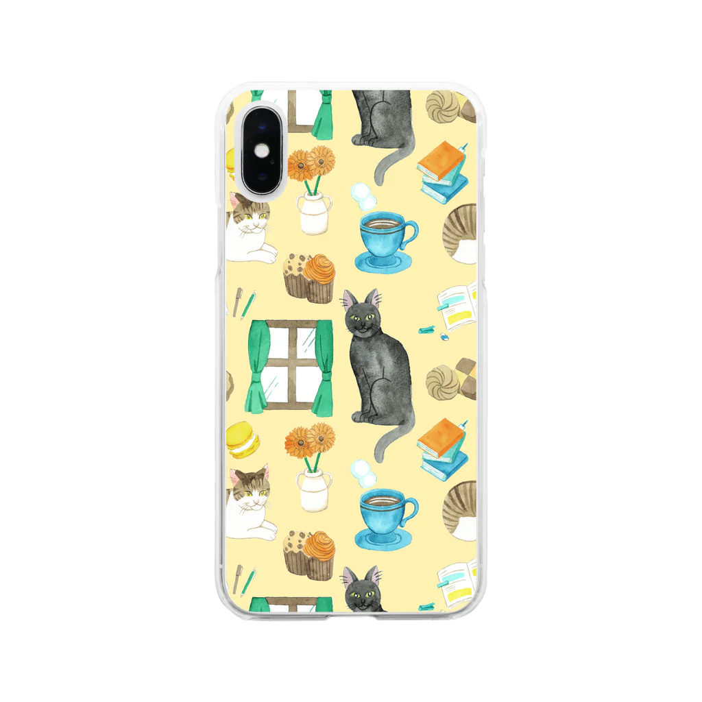 渡邊野乃香のお店の猫と休息柄 Soft Clear Smartphone Case