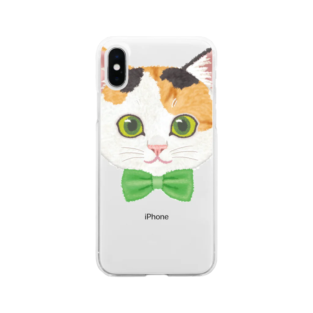 いっぷく堂のねこちゃん（ミケ） Soft Clear Smartphone Case