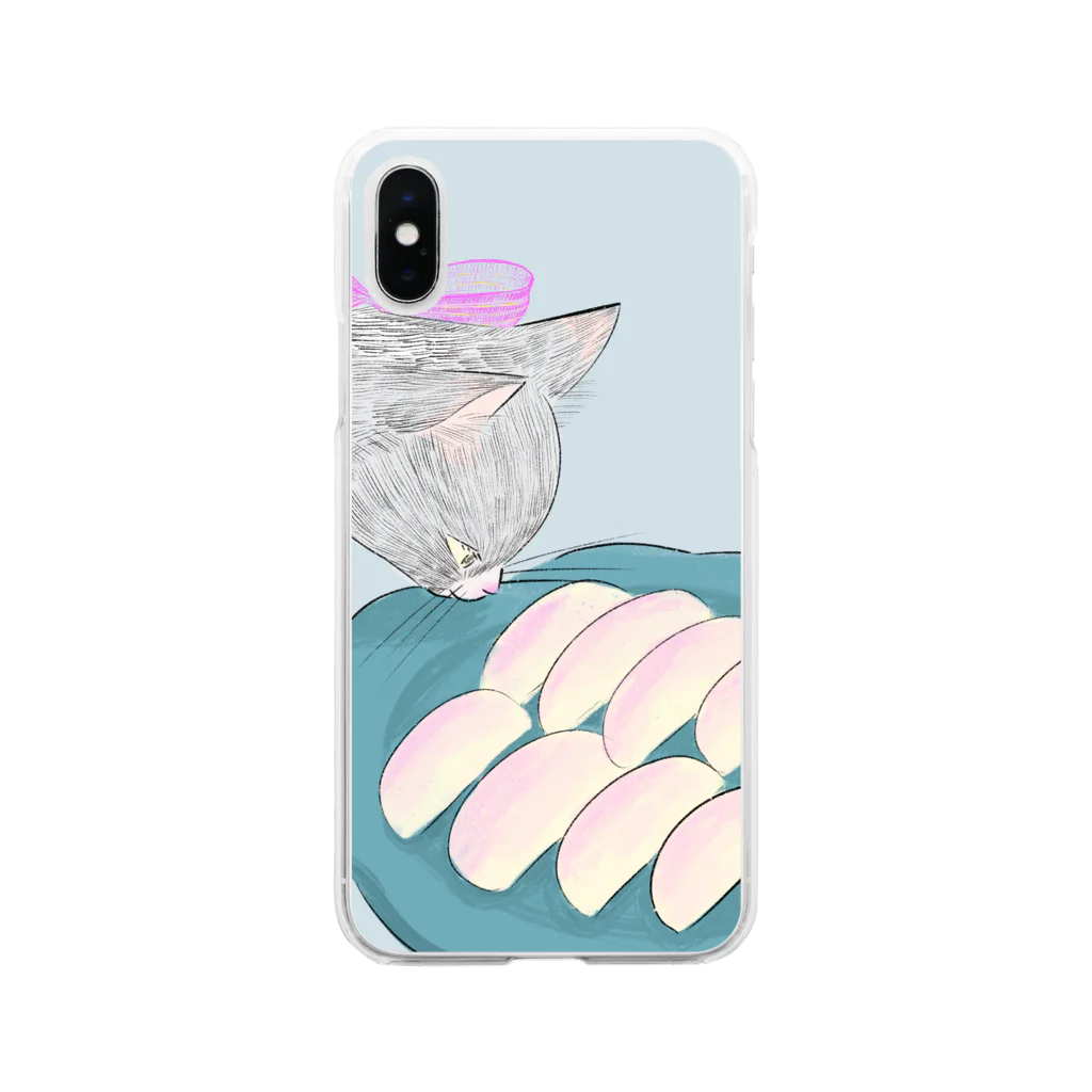 みやうちまいの桃つまみぐいにゃんこ Soft Clear Smartphone Case