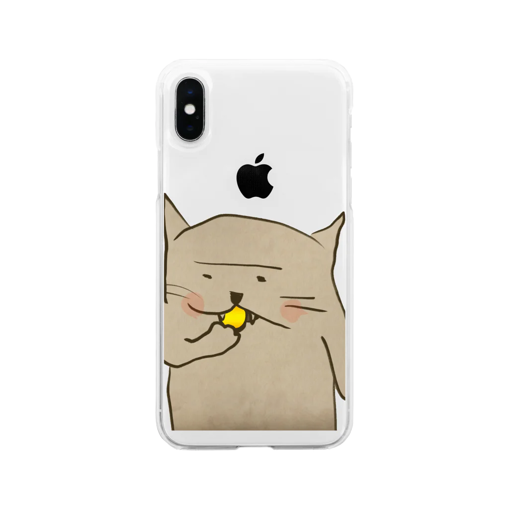 久保田商店のかじる猫 Soft Clear Smartphone Case