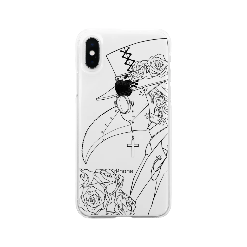 shiro-monochrome46の薔薇と十字架と特殊マスク Soft Clear Smartphone Case