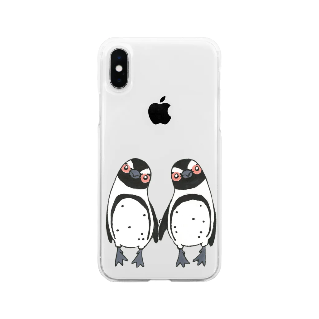 penguininkoの手繋ぎケープペンギンのカップル🐧❤️🐧 Soft Clear Smartphone Case