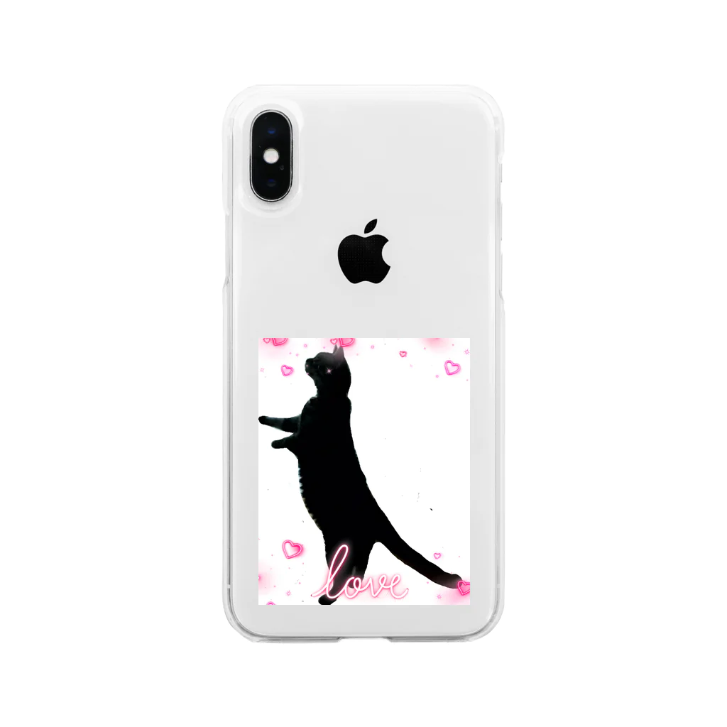 キュンなショップのキュン💘シルエットにゃんこ キュンな猫 Soft Clear Smartphone Case