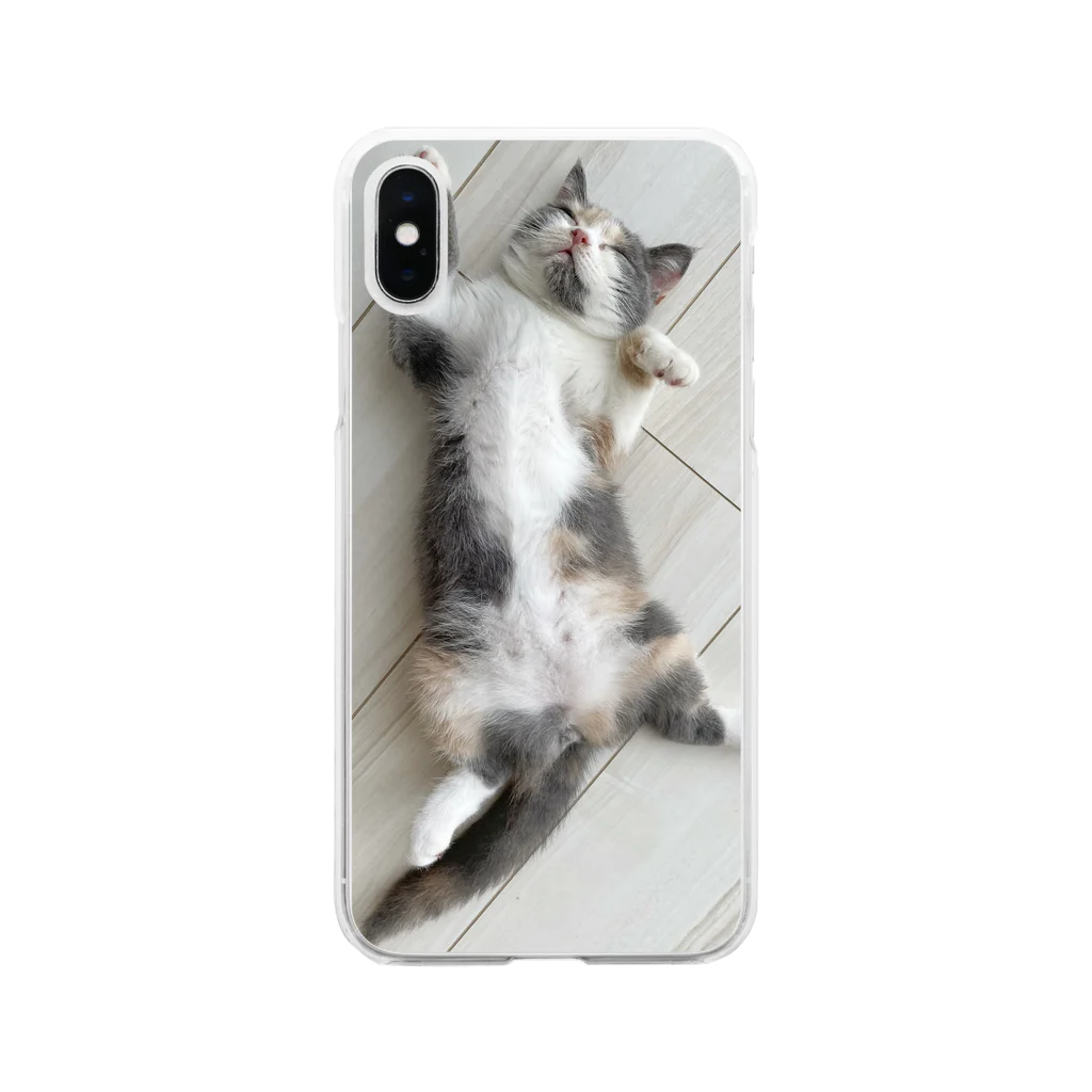 ねこのジゼルのへそ天Ⅲ（背景あり） Soft Clear Smartphone Case