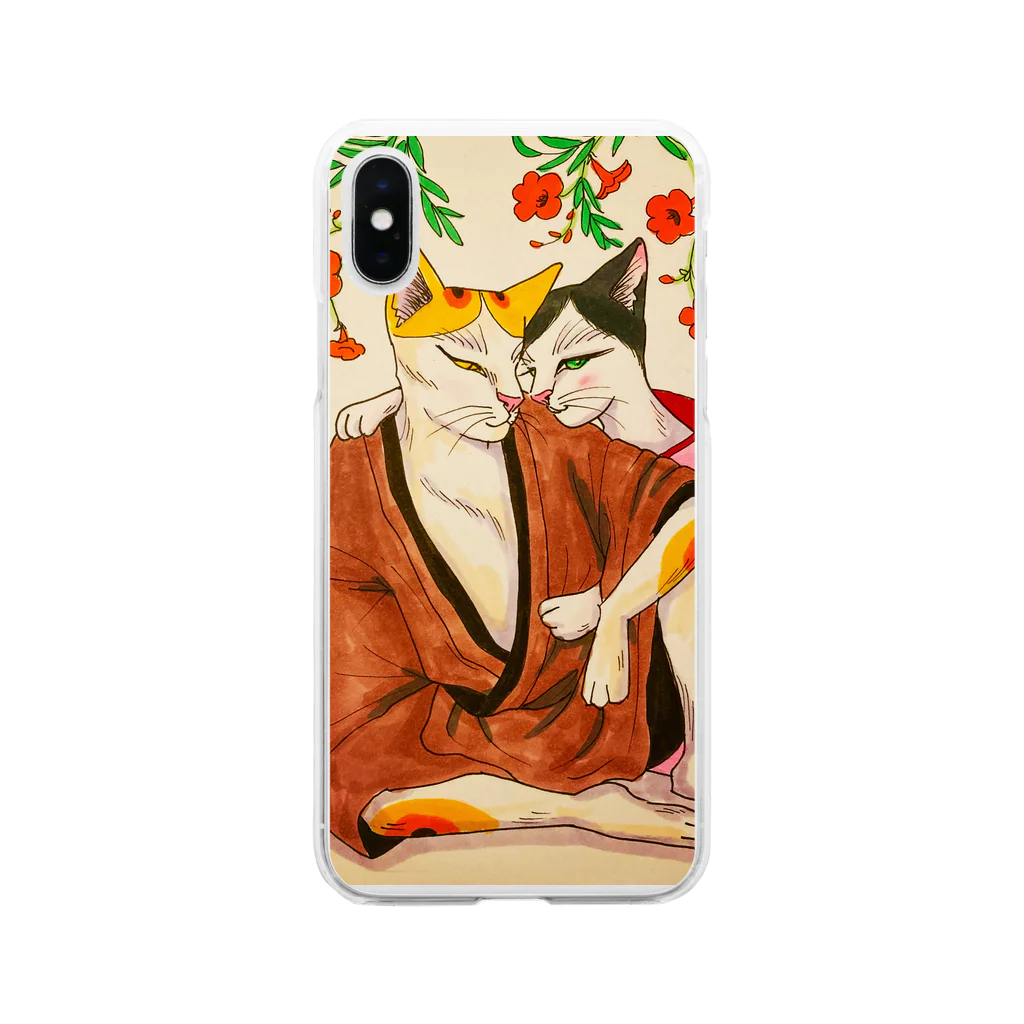 JAMES ITOのやさぐれ招き猫と美人猫 Soft Clear Smartphone Case