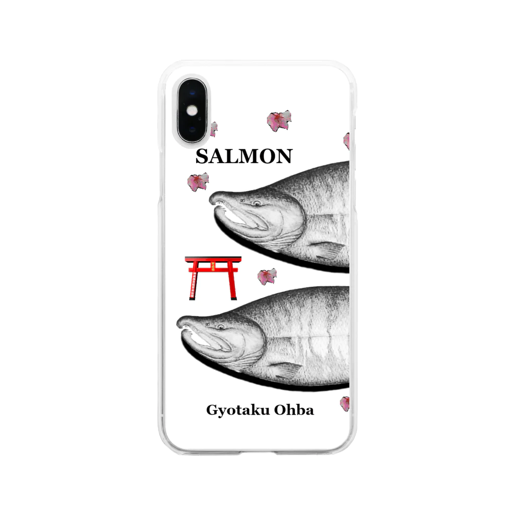 G-HERRINGの鮭！（SALMON；桜&鳥居）あらゆる生命たちへ感謝をささげます。 Soft Clear Smartphone Case