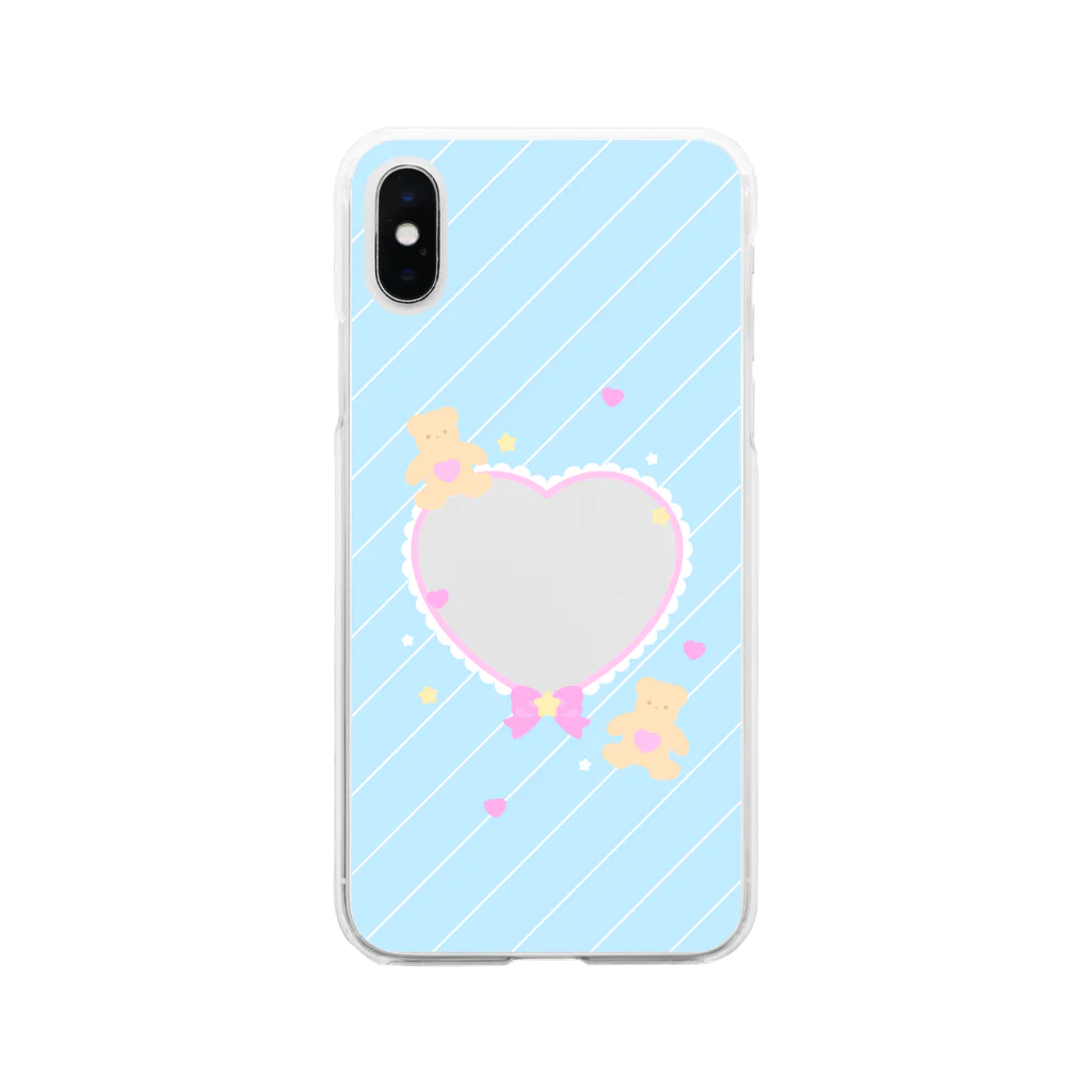 Fancy Surprise!の推しチェキスマホケースHeart♡くまBlue Soft Clear Smartphone Case