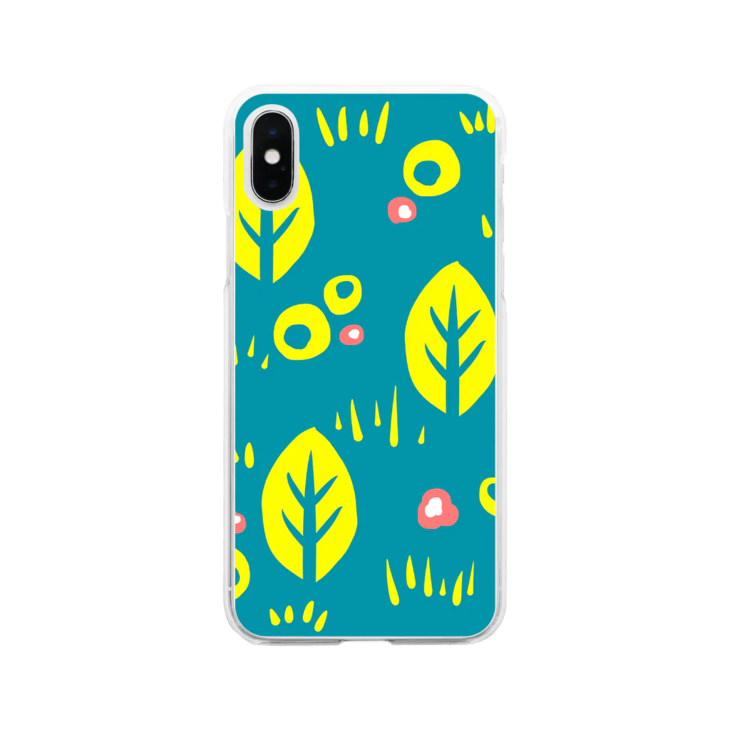 ウサギ小屋の北欧柄 木と草と花 Soft Clear Smartphone Case