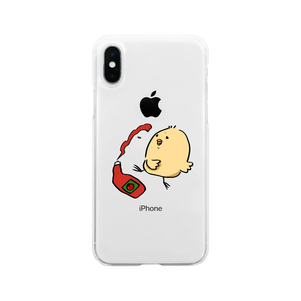 ふゆこぼ亭のケチャップ踏んじゃったヒヨコ Soft Clear Smartphone Case