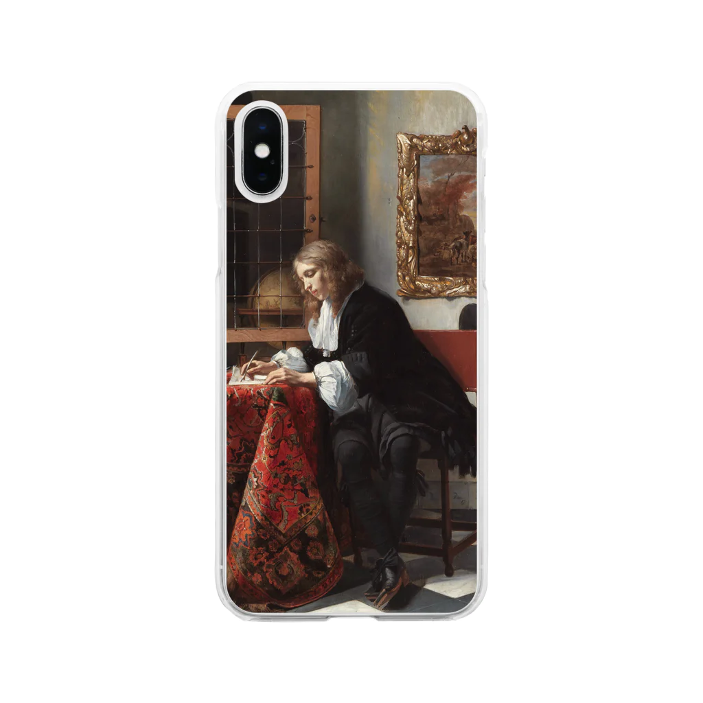 世界の絵画アートグッズのハブリエル・メツー《手紙を書く男》 Soft Clear Smartphone Case