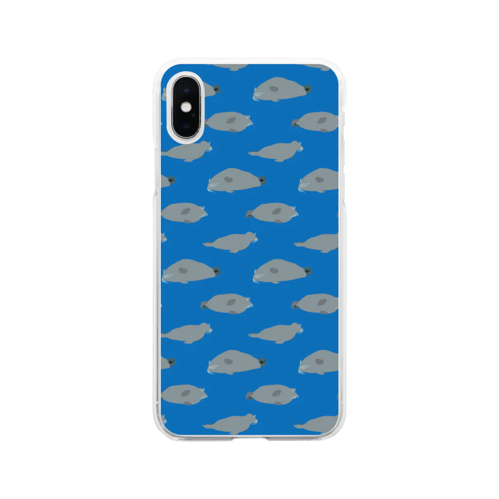 こんやのseal_pattern_blue Soft Clear Smartphone Case