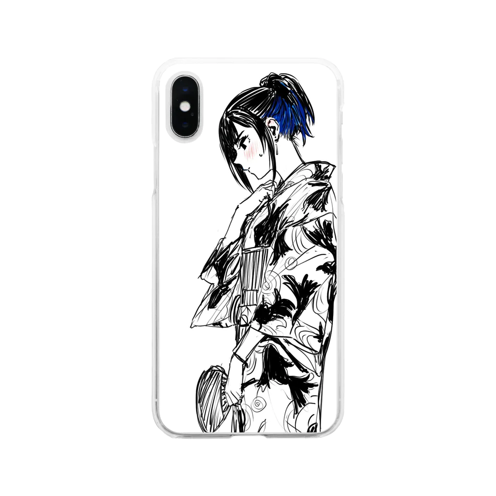 枢木の浴衣女子 Soft Clear Smartphone Case