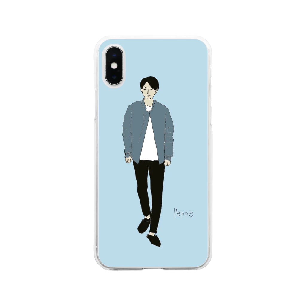 白町商店のMA1の男 Soft Clear Smartphone Case