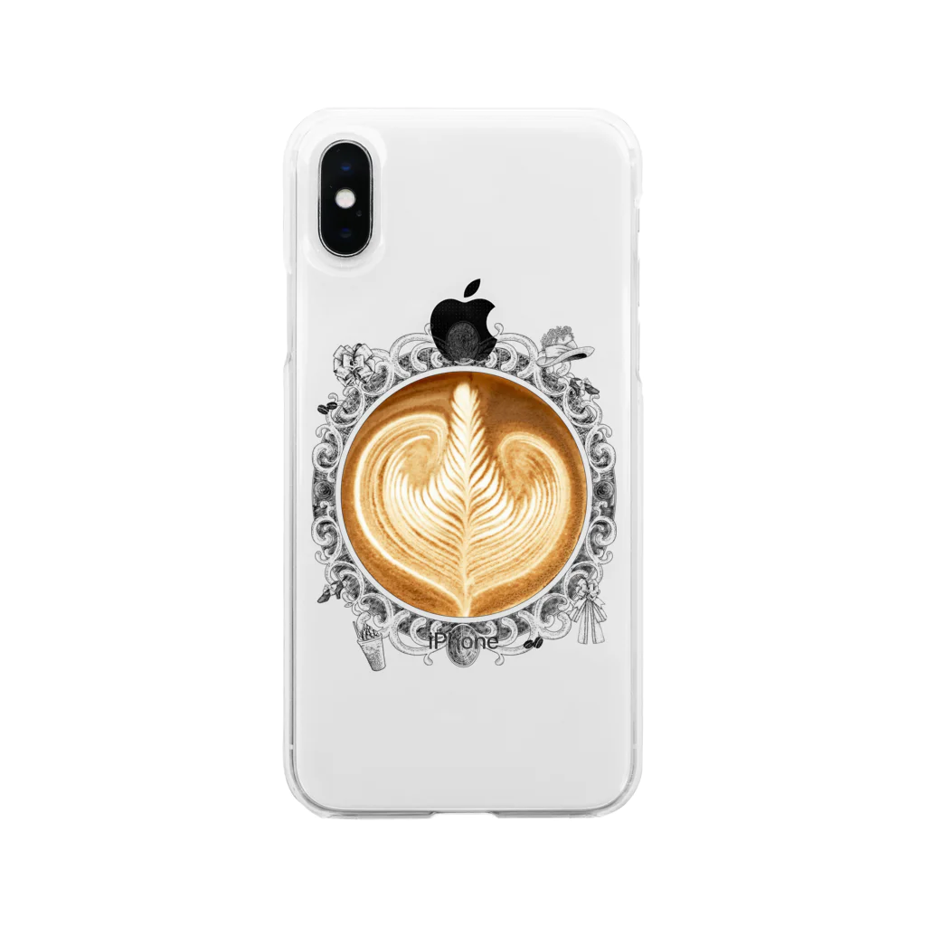 Prism coffee beanの【Lady's sweet coffee】ラテアート エレガンスリーフ / With accessories Soft Clear Smartphone Case