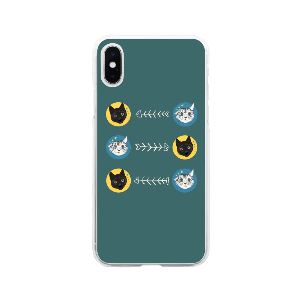 Kimumomoのサバトラちゃんとクロネコちゃん Soft Clear Smartphone Case