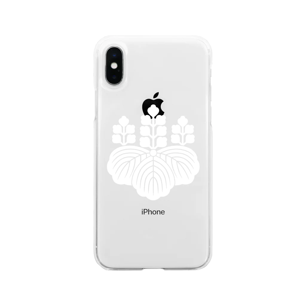 sengokuartの豊臣秀吉 家紋 桐紋（五七の桐） 白 Soft Clear Smartphone Case