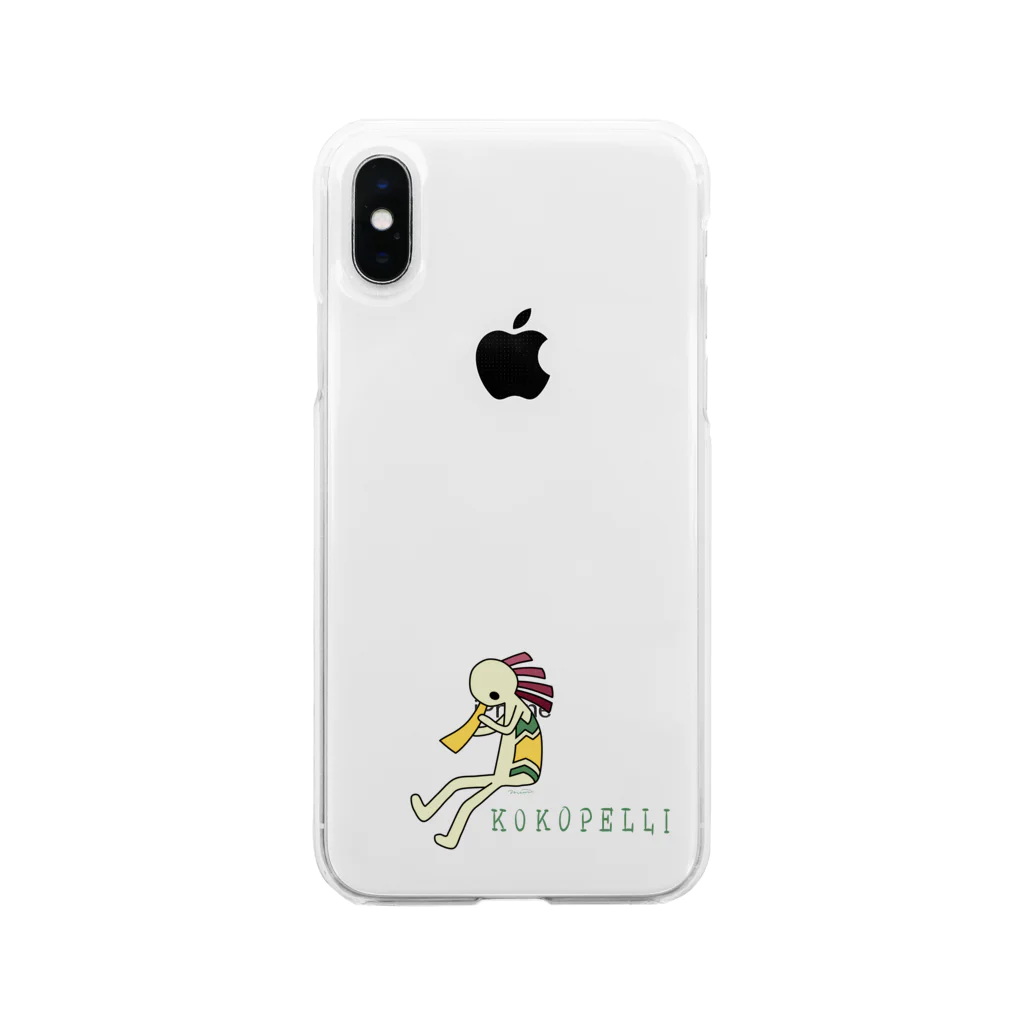 みみはんこ/消しゴムはんこのKokopelli (+logo) Soft Clear Smartphone Case