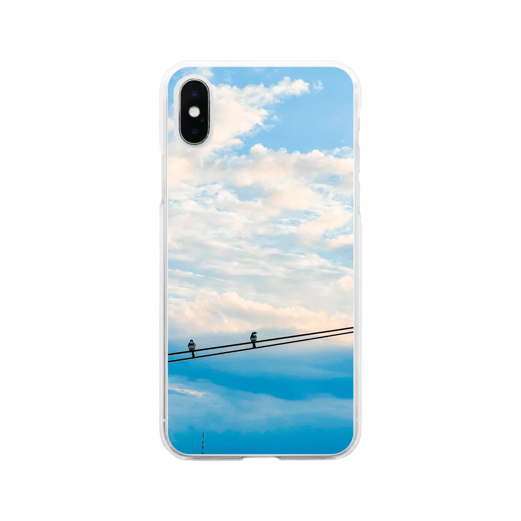 shirado_kazukiの2羽の鳥と電線 Soft Clear Smartphone Case