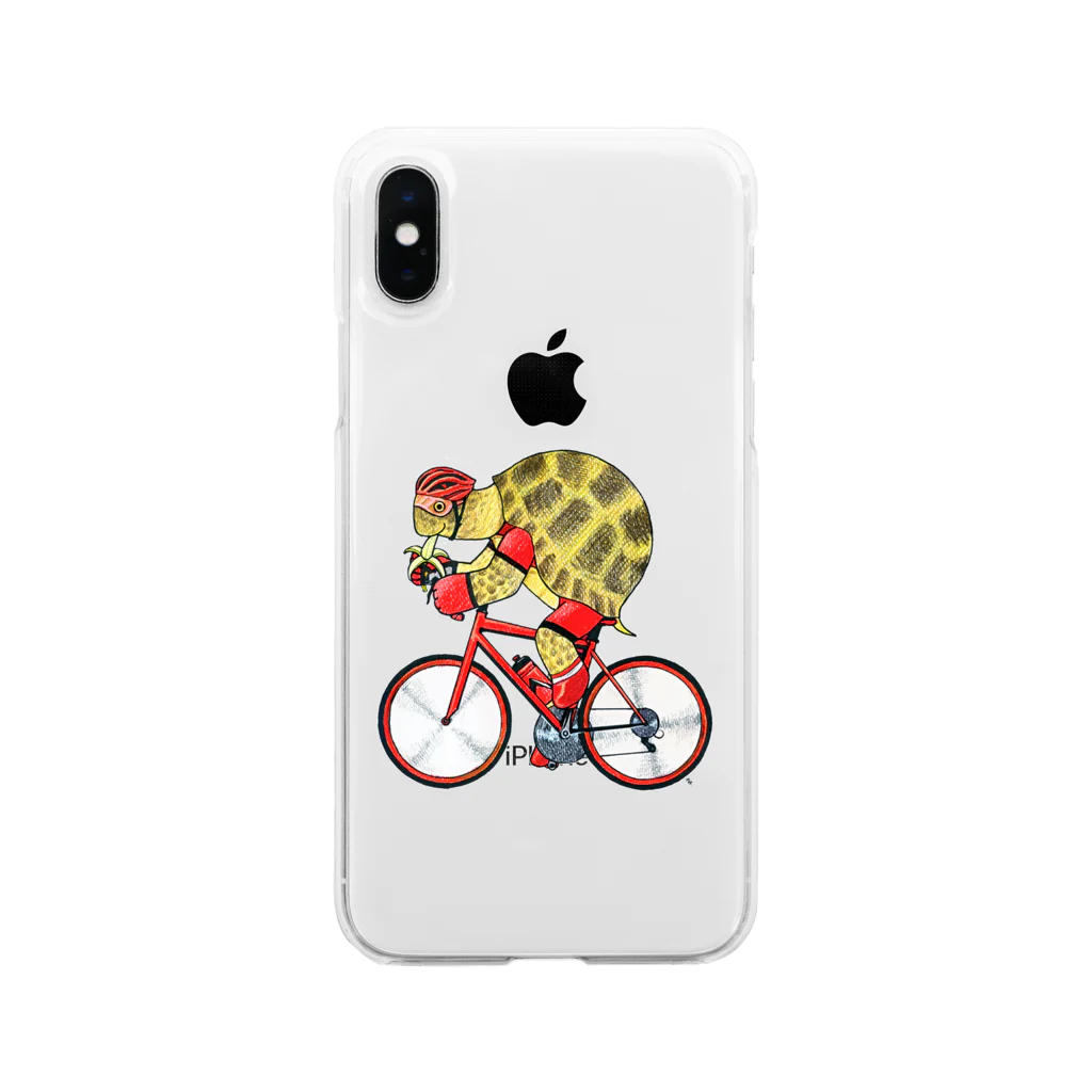 segasworksのカメの自転車乗り Soft Clear Smartphone Case