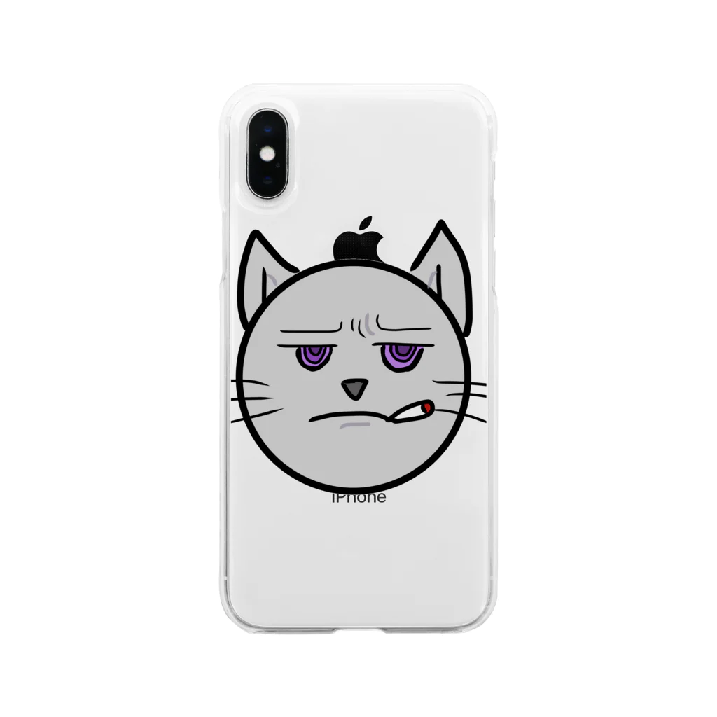 NYANGOROの不機嫌ふかし猫 Soft Clear Smartphone Case