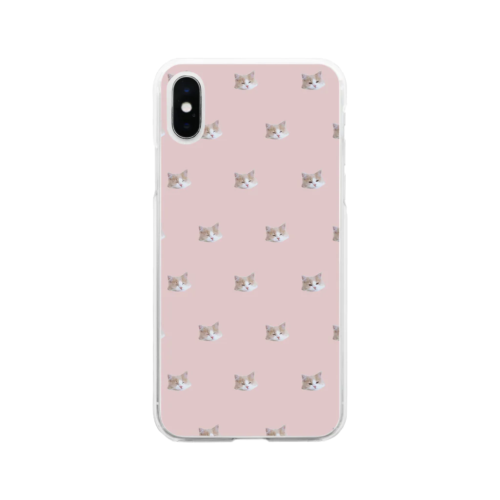 キャラメル色のメルちゃんのお昼寝ネコチャン 総柄ピンク Soft Clear Smartphone Case