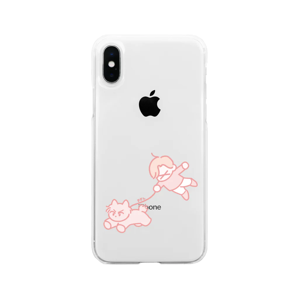 monogusaのわんぱく良くんと飼い主 Soft Clear Smartphone Case