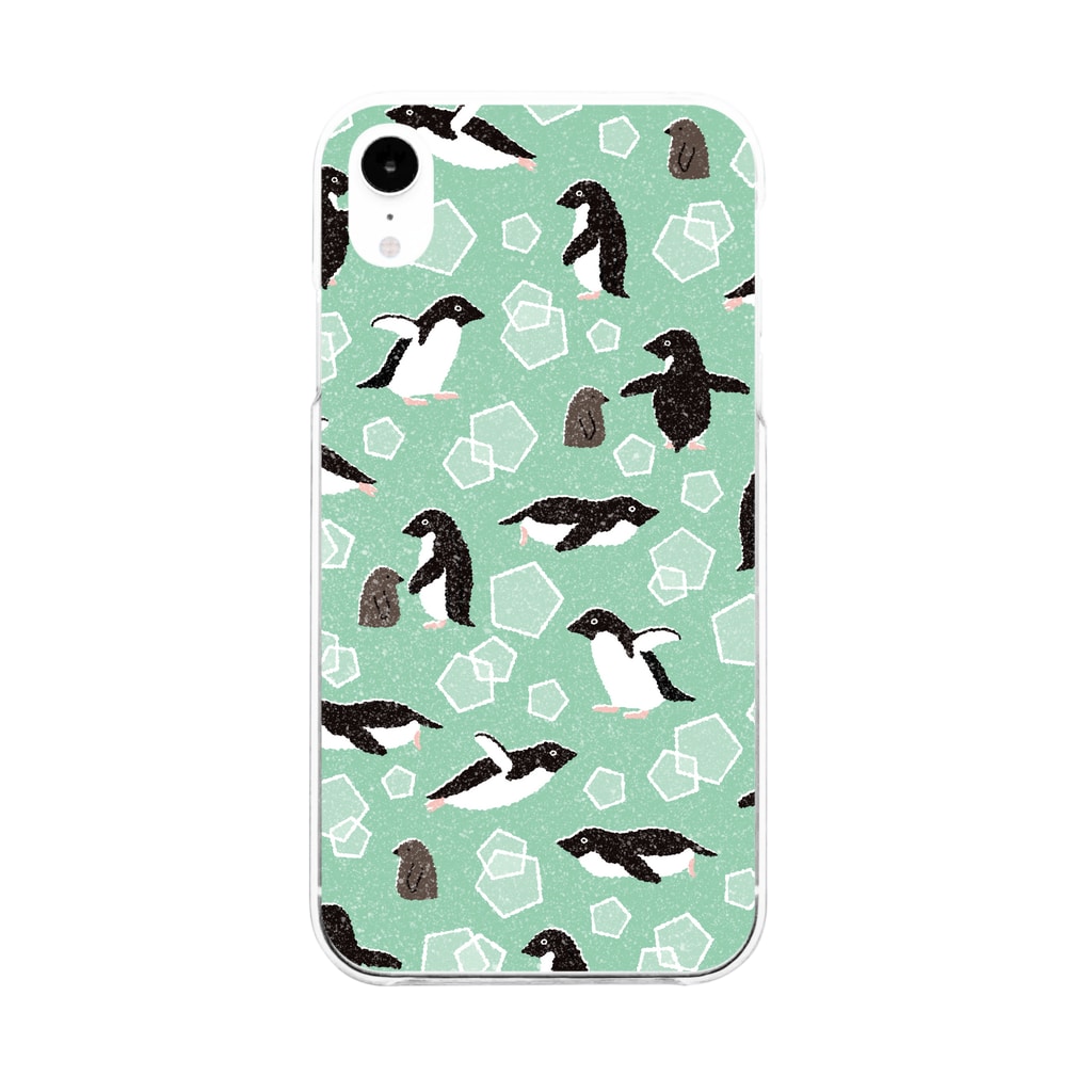 123izmのペンギン（緑） Soft Clear Smartphone Case