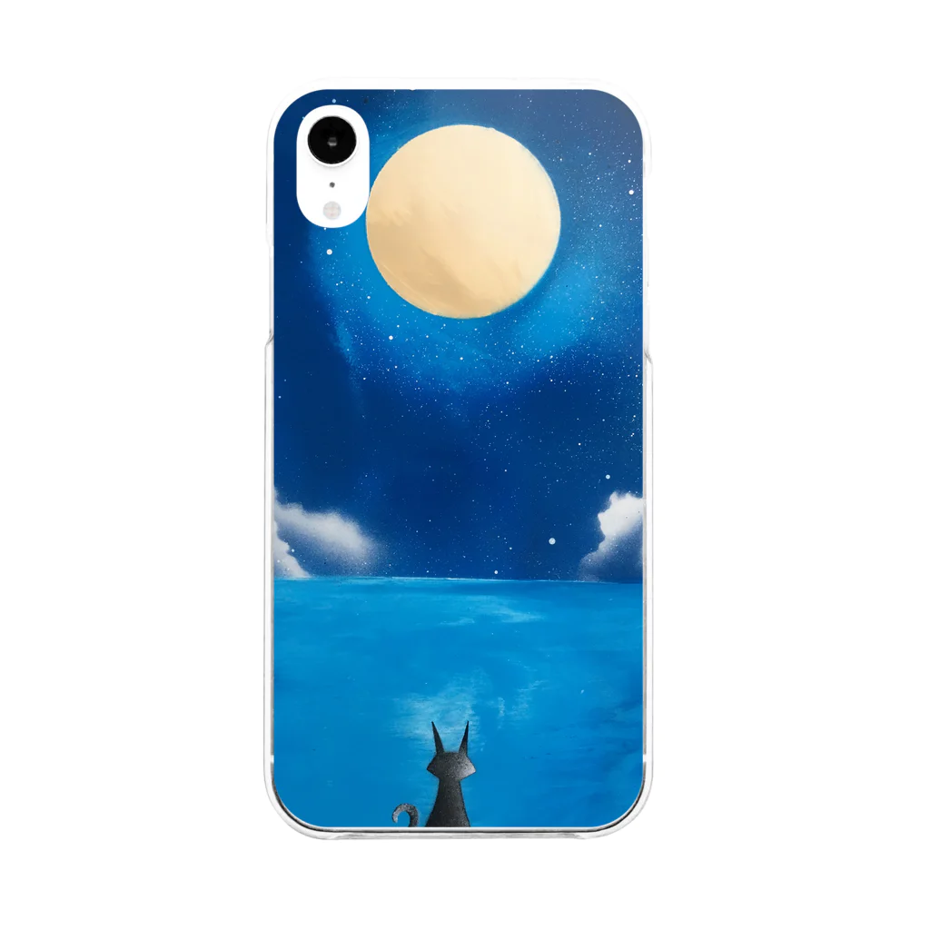 AKI SPRAY PAINT アキ スプレーペイントの満月の下の猫 Soft Clear Smartphone Case