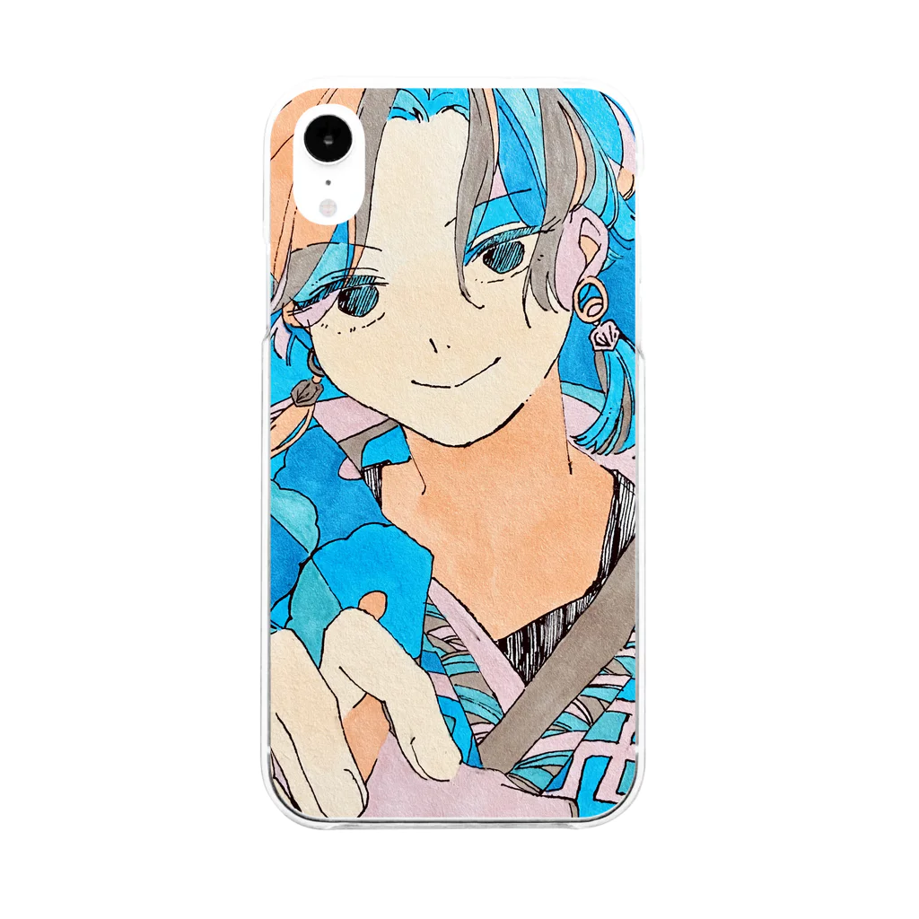 ORITANOSHOPの青い菊 Soft Clear Smartphone Case