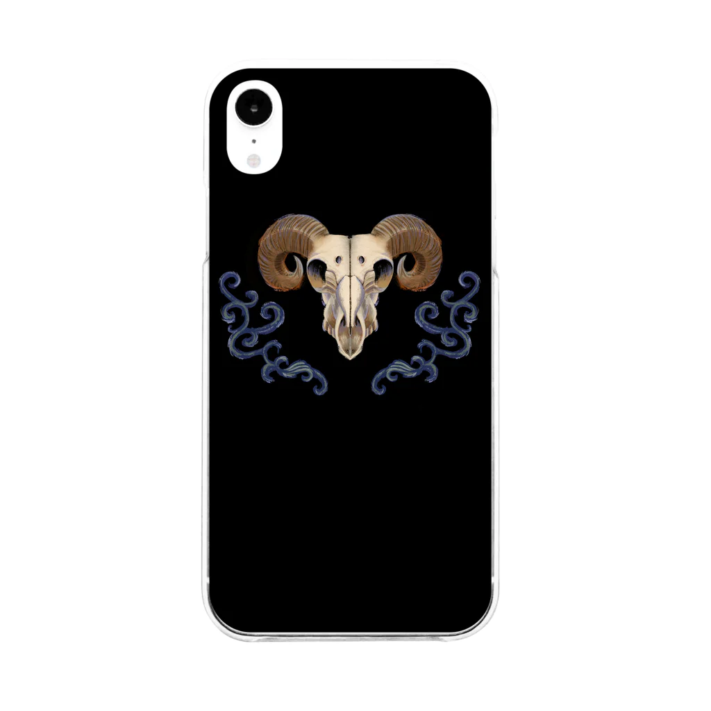 雑貨屋　ひっそりのBlue Goat's Skull Soft Clear Smartphone Case