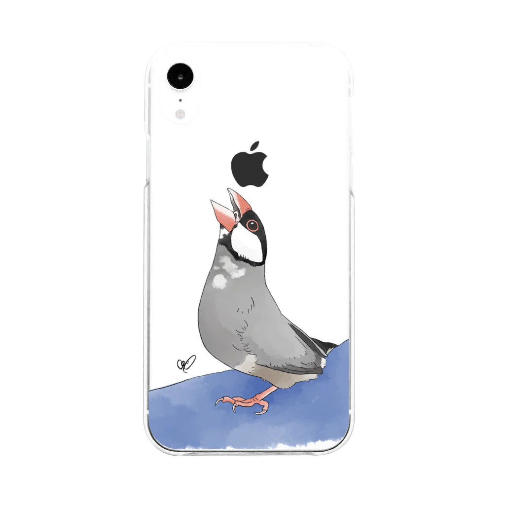 calcalの直角桜文鳥 Soft Clear Smartphone Case