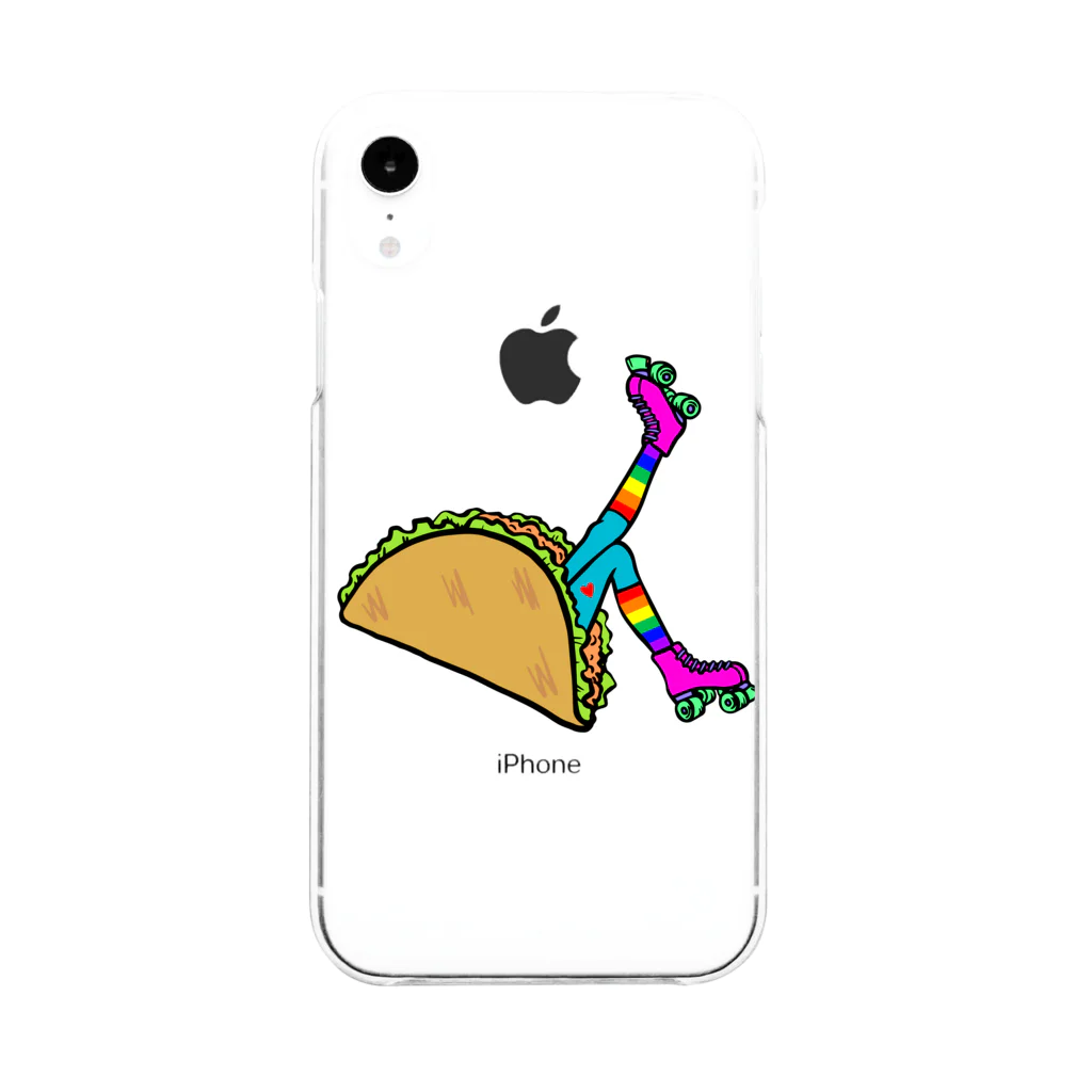 Mieko_Kawasakiのタコス　ローラースケート　ガール  TACOS ROLLER GIRL RAINBOW　レインボー　Tacos Rollerskate Rainbow Soft Clear Smartphone Case