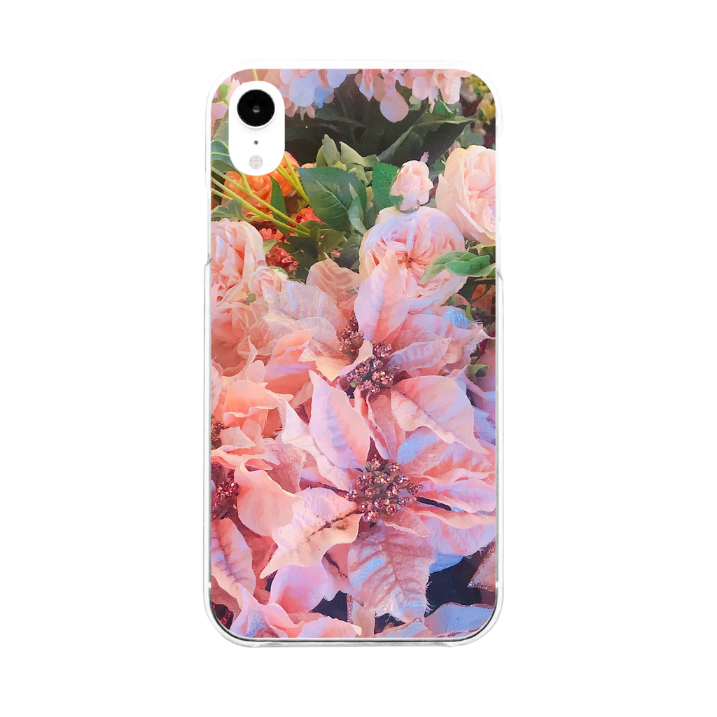 happyshop🍑🌸のpinkFlowerケース Soft Clear Smartphone Case