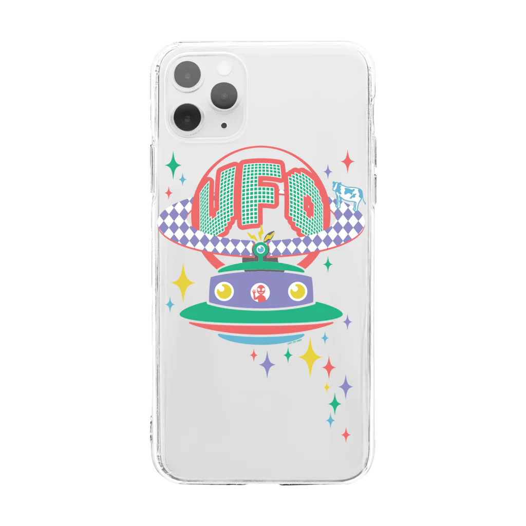 Cɐkeccooの宇宙にきらめく宇宙人★未確認飛行物体★UFO★‐カラフル Soft Clear Smartphone Case