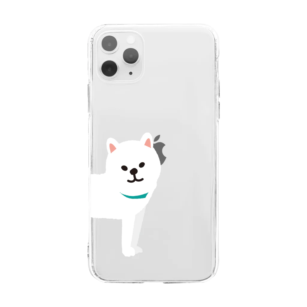 chamilkのチラ柴／白 Soft Clear Smartphone Case