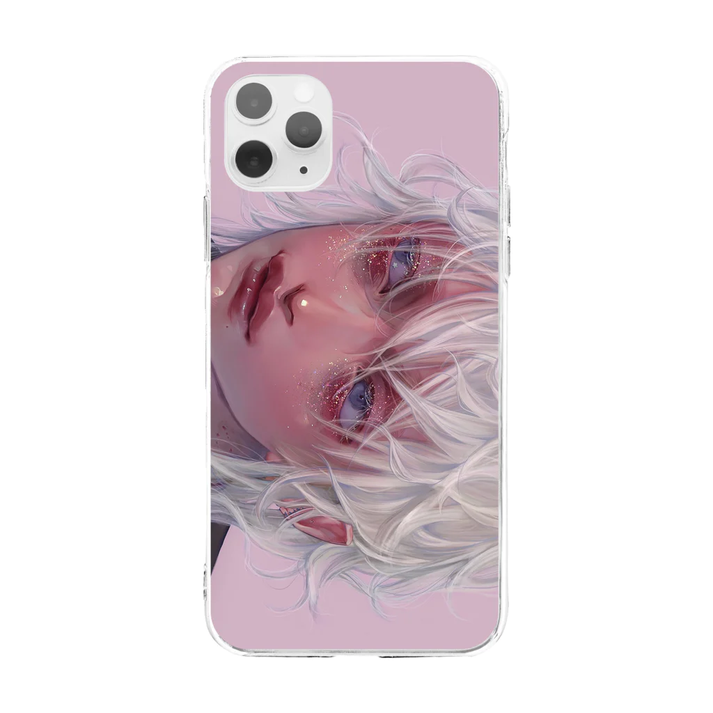 烏帽子 眇眼の褐色ラメくん Soft Clear Smartphone Case