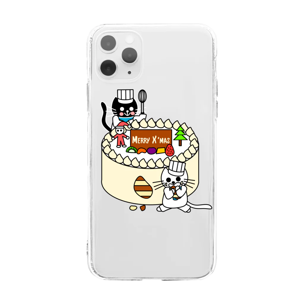 J's Mart 2ndのたまとクロとクリスマスケーキ Soft Clear Smartphone Case