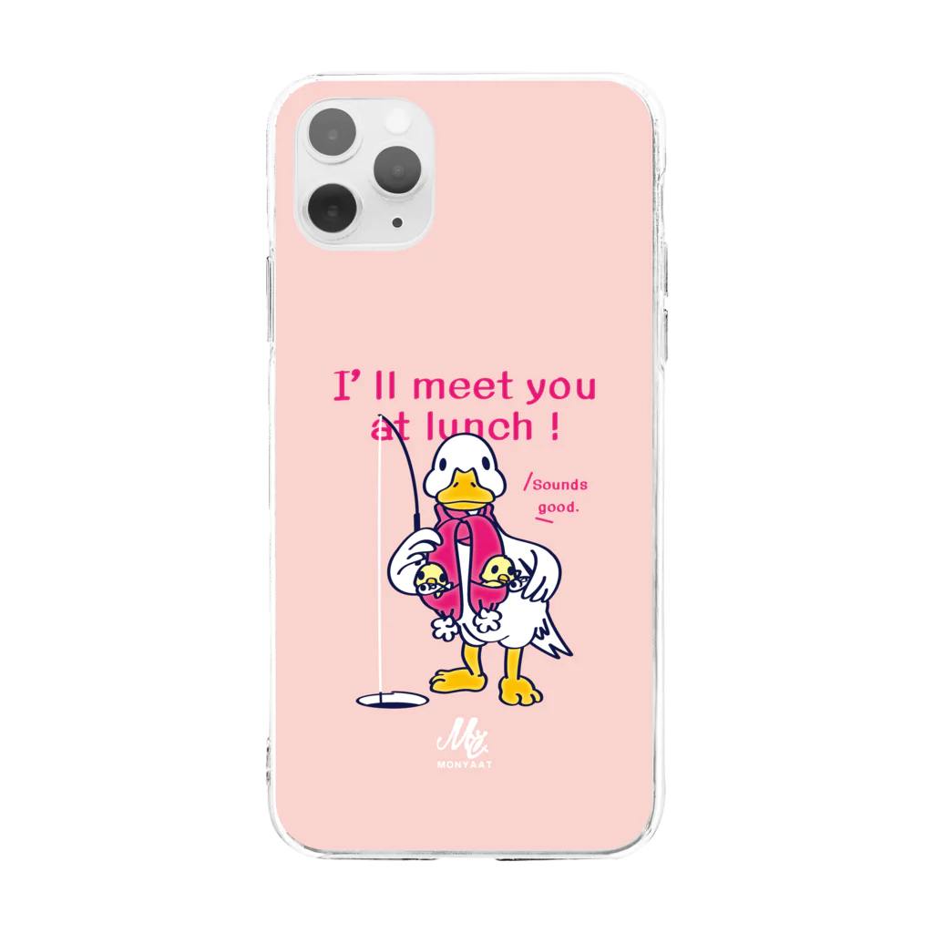 イラスト MONYAAT のあひるのおひるさんのサカナ釣り ピンク Soft Clear Smartphone Case