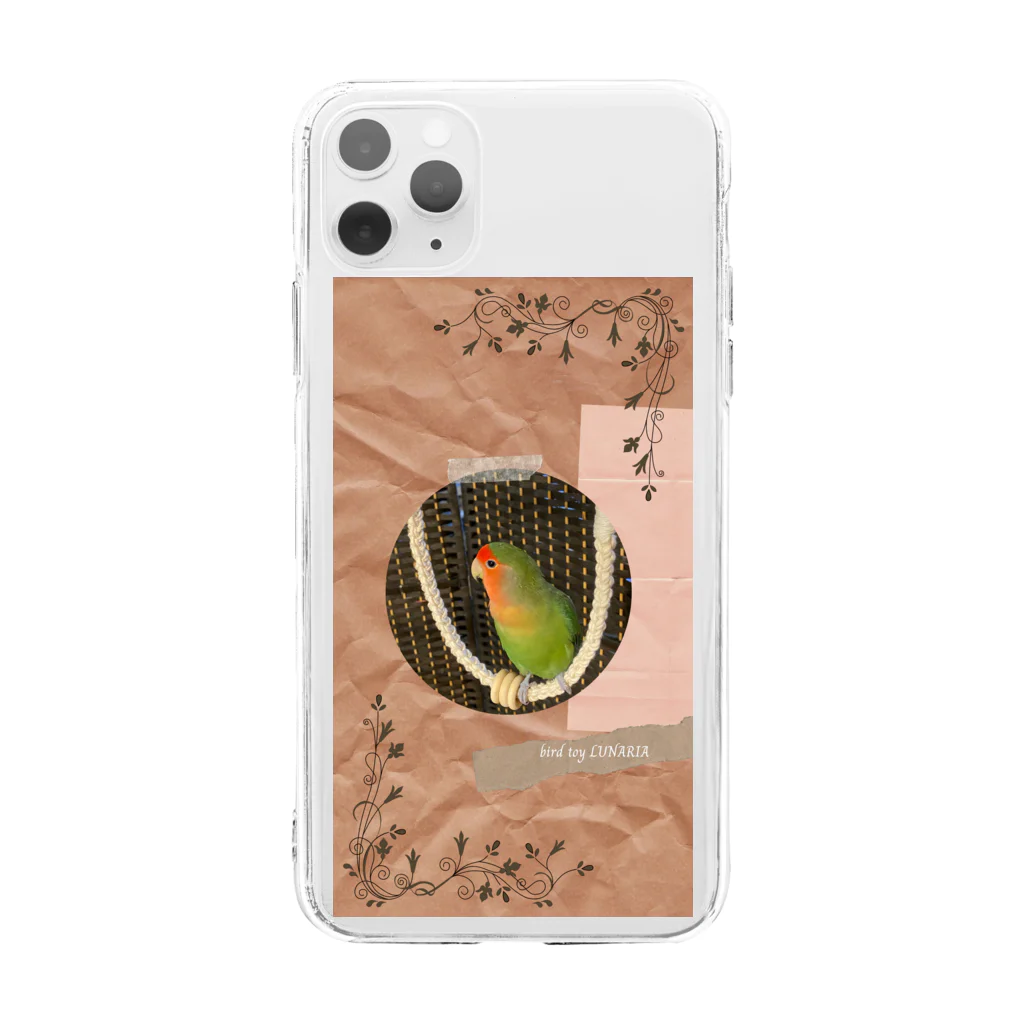 bird toy LUNARIAのコザクラインコとマクラメロープ Soft Clear Smartphone Case