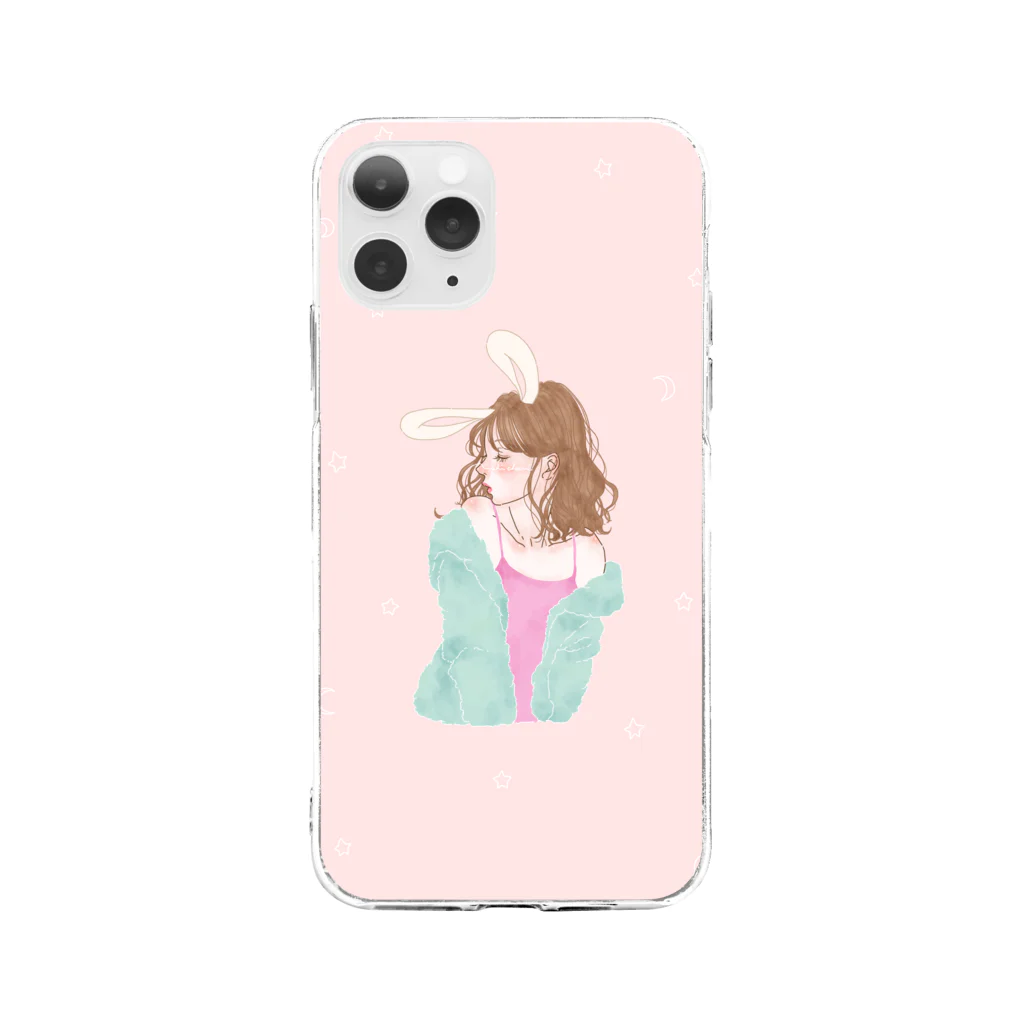 うしちゃんのお部屋のもこもこルームうさぎ Soft Clear Smartphone Case