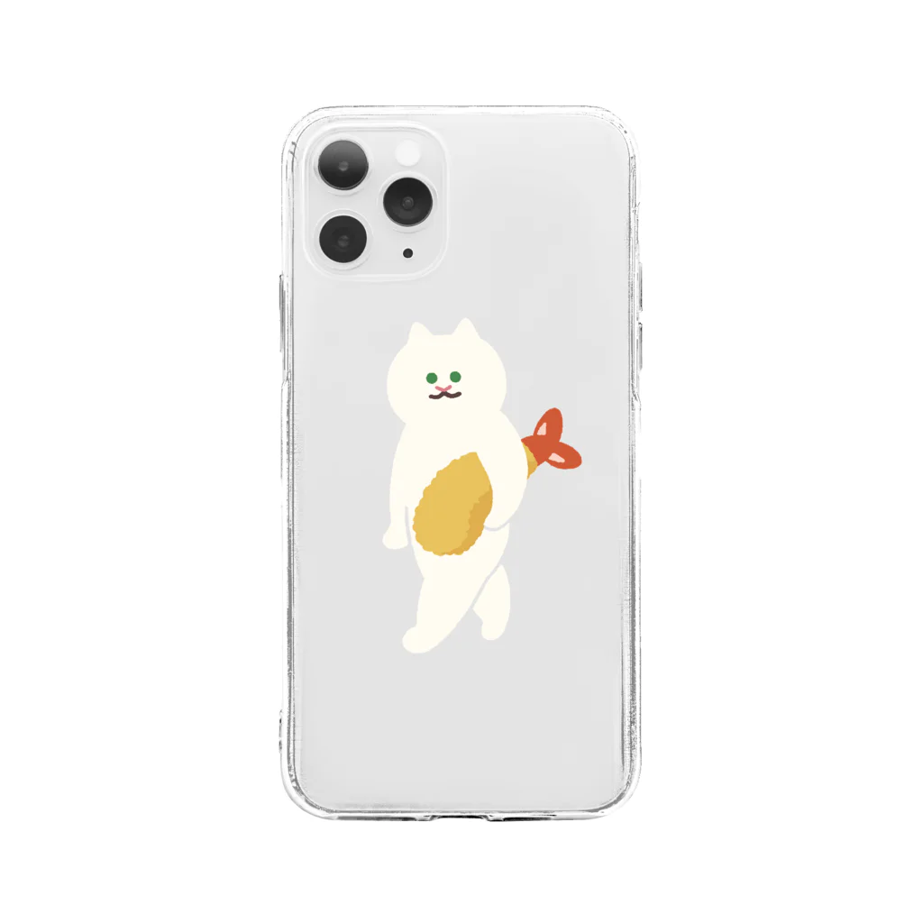 SUIMINグッズのお店のエビフライをさわやかに運ぶねこ Soft Clear Smartphone Case