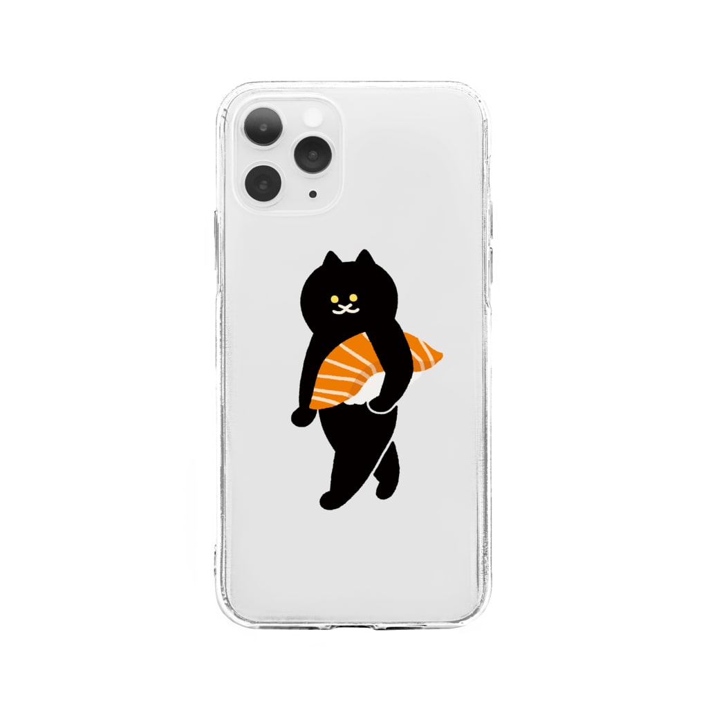 サーモンの握り寿司をかっこよく運ぶねこ Suiminグッズのお店 Suimin Goods のソフトクリアスマホケース Iphoneケース 通販 Suzuri スズリ