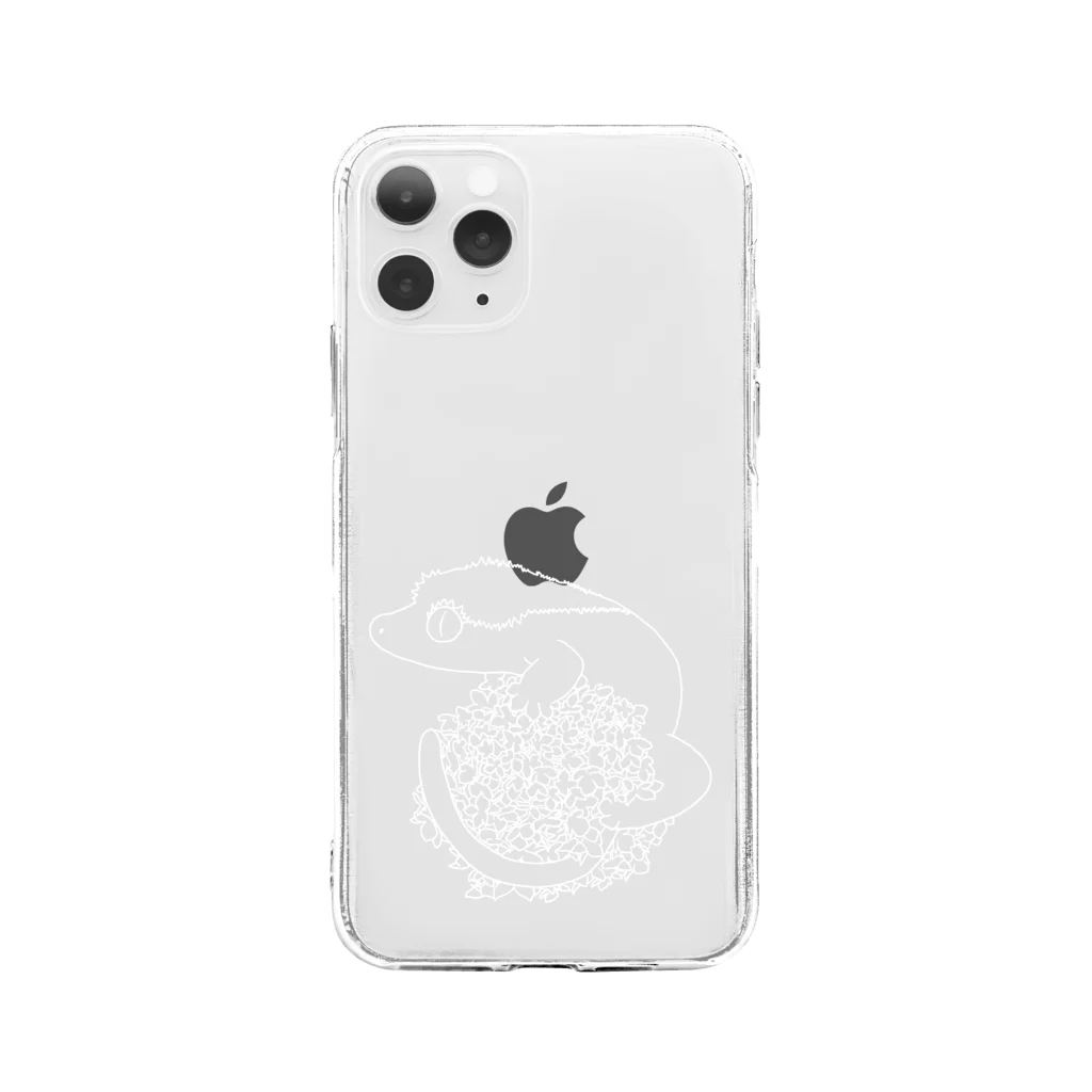 りっちゃん🦖のクレステッドゲッコー×紫陽花イラスト(白) Soft Clear Smartphone Case