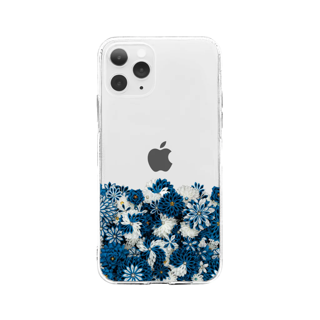 Japanese Fabric Flower coconの花群生紋様　縹×月白 Soft Clear Smartphone Case