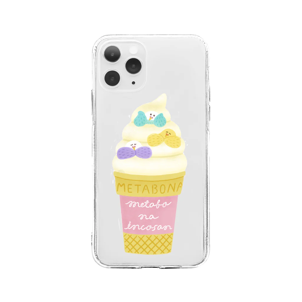 かわべしおん | イラストレーターのメタボなインコさん_ソフトクリーム Soft Clear Smartphone Case