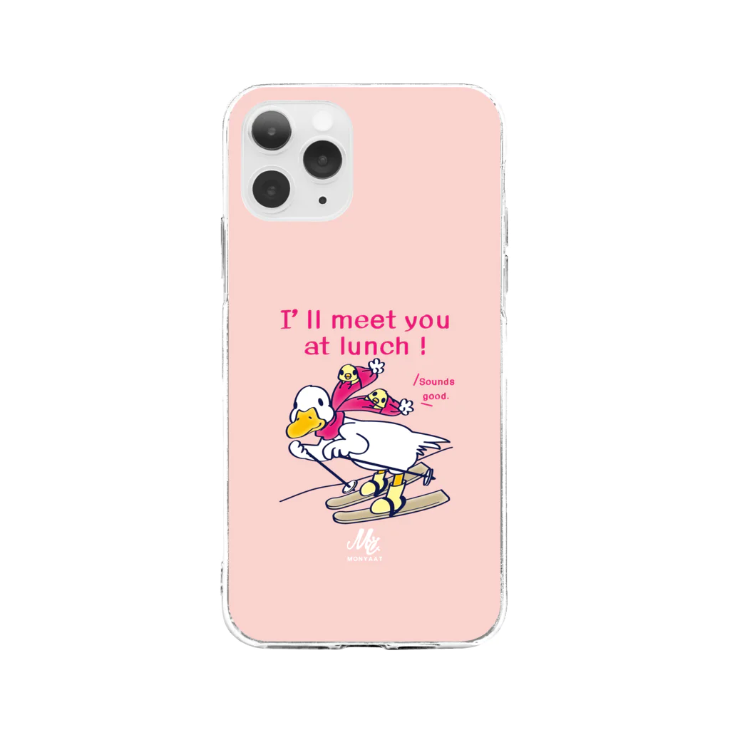 イラスト MONYAAT のCT75あひるのおひるさんのスキー*ピンク Soft Clear Smartphone Case