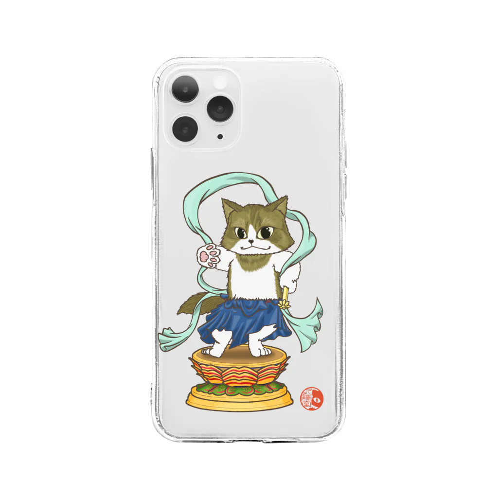 ねこや久鶻堂の金剛猫士像 Soft Clear Smartphone Case